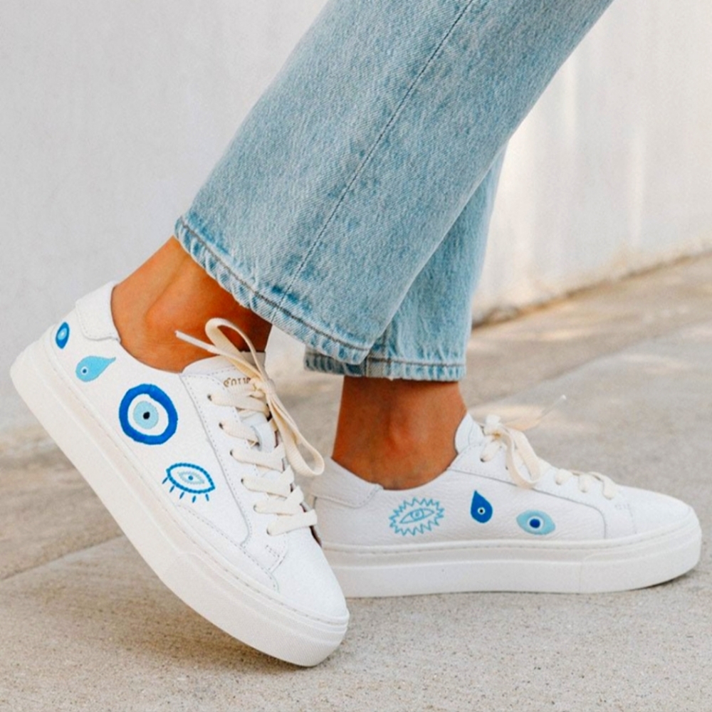 SOLUDOS Ibiza Platform Sneaker Evil Eye Oasis White NWOB Retail $200